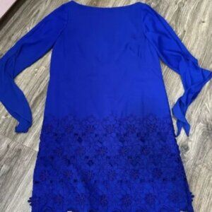 Tahari Royal Blue Long Tie Sleeve Floral Dress